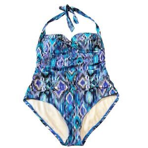 Catalina Tribal Abstract Print Blue Shades One-piece Swimsuit Size Small